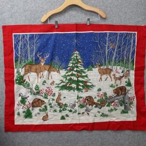 Vintage A Wildlife Christmas Wall Hanging Fabric Panel VIP Cranston USA 29x38